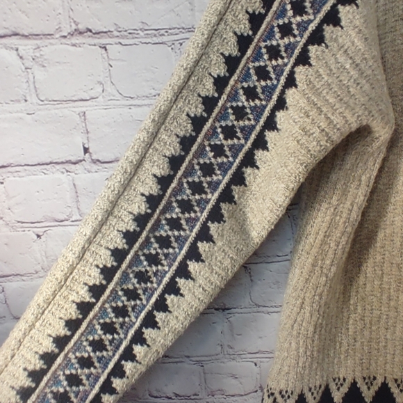 Lucky Brand Tribal Third Piece Cardigan M Open Knit Pockets Native Sweater - Picture 8 of 13